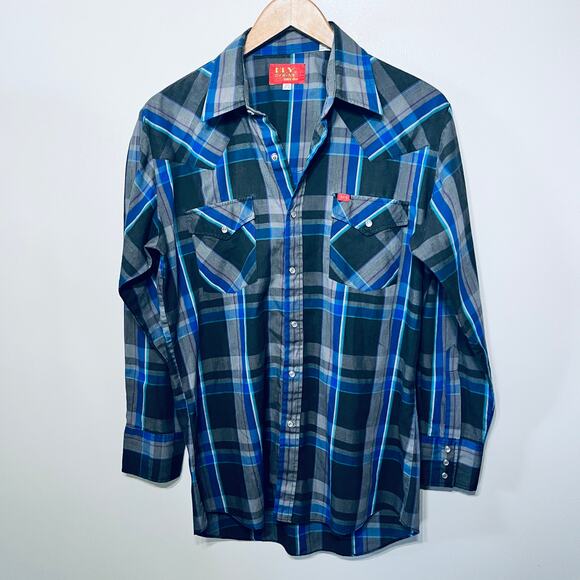 Ely Plains VTG Shirt Western Pearl Snap Blue Plaid Cattleman Rancher 15.5-32/33 - Picture 1 of 7